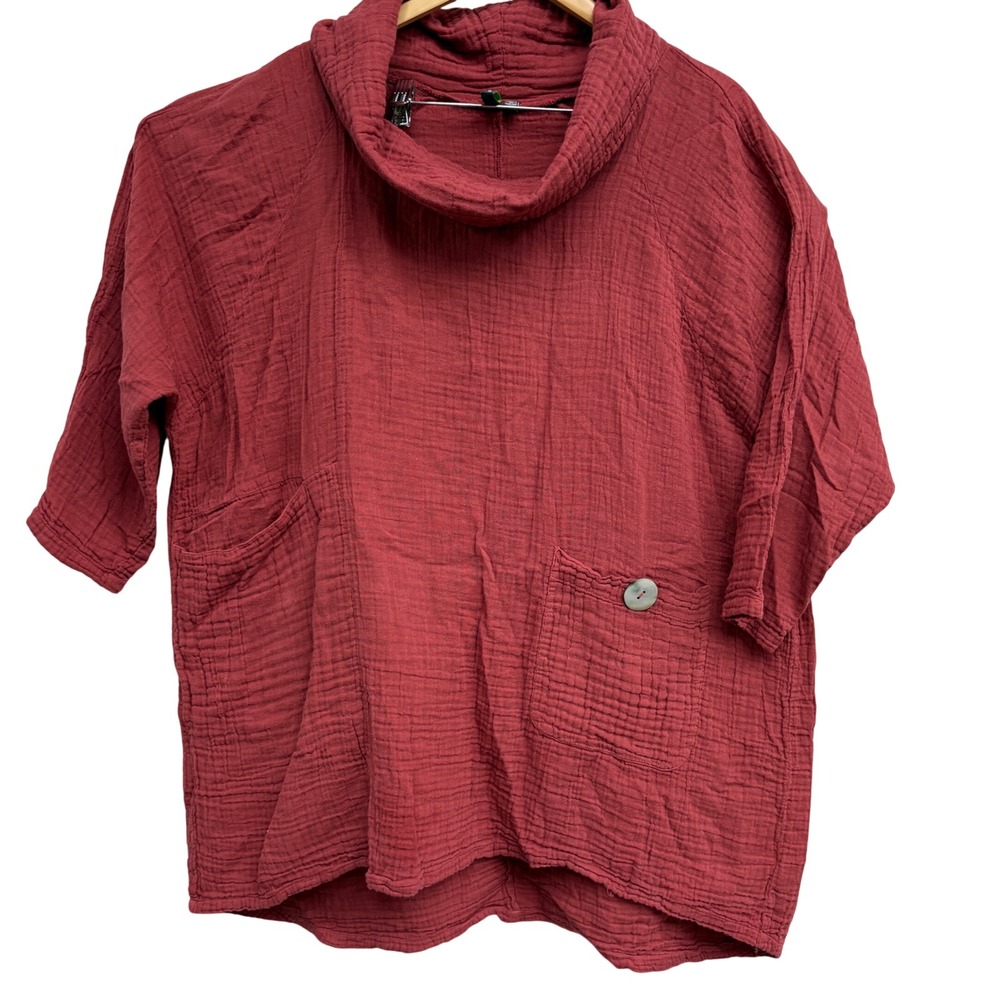 Shannon Passero Terracotta Red Double Gauze Cotton‎ Cowl Neck Lagenlook Tunic XL